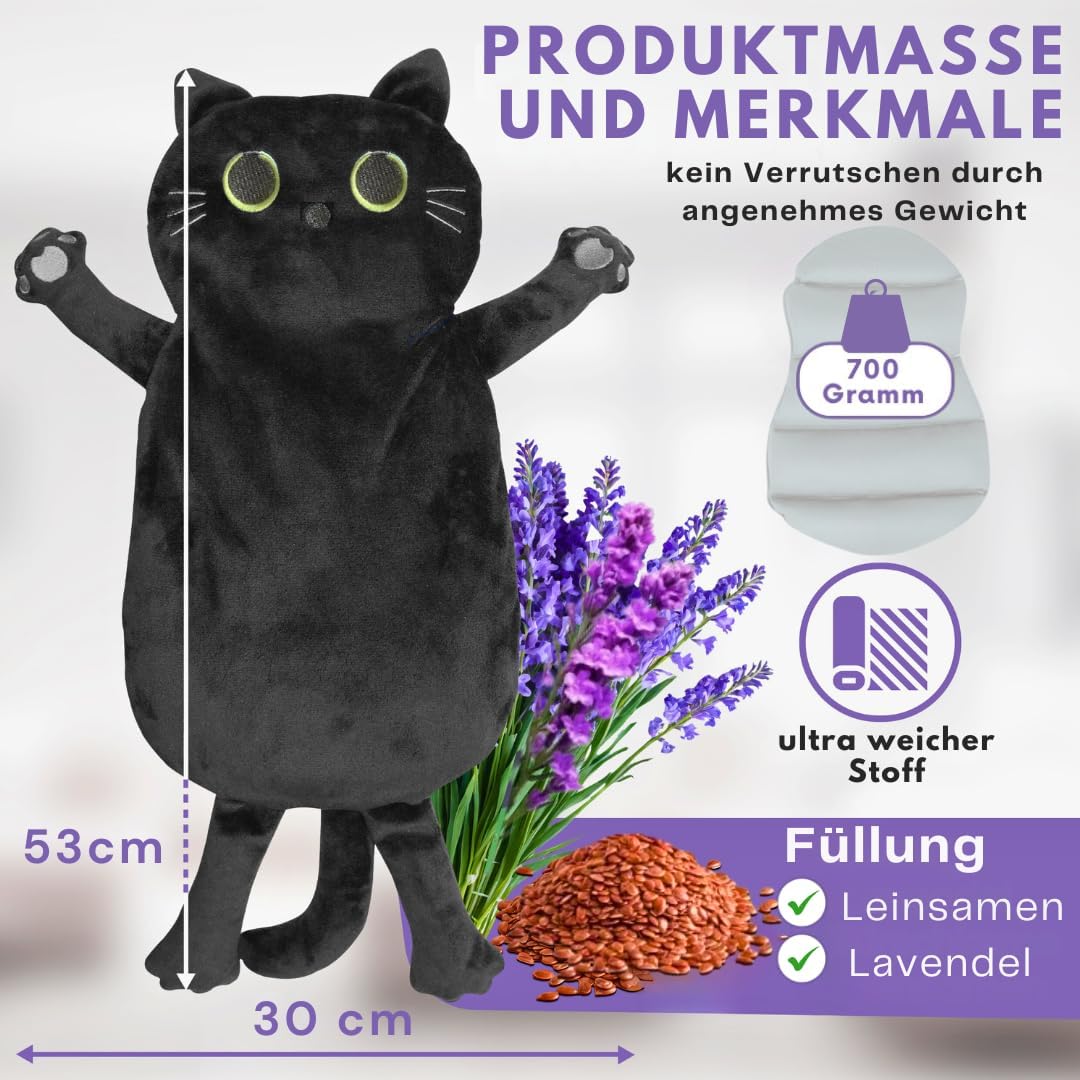Koernerkissen Katze mit waschbarem Bezug - Waerme- und Kaeltekissen fuer Verspannung