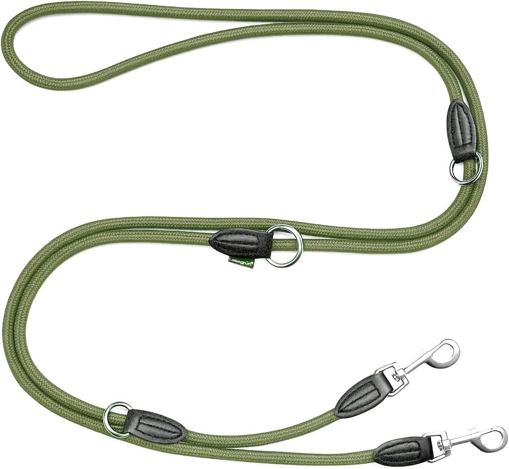 Leisegruen Hundeleine verstellbar 2m-3m Nylon Doppelleine Schwarz