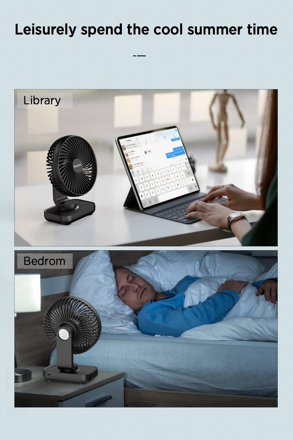 EasyAcc Tischventilator USB Akku 4000 mAh, tragbar, 4 Stufen, schwarz