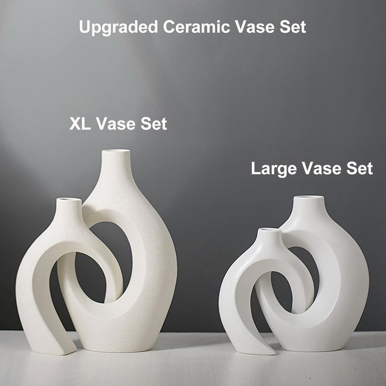 SUKIYPO Keramikvase 2er Set beige Boho Deko fuer Wohnzimmer Buero
