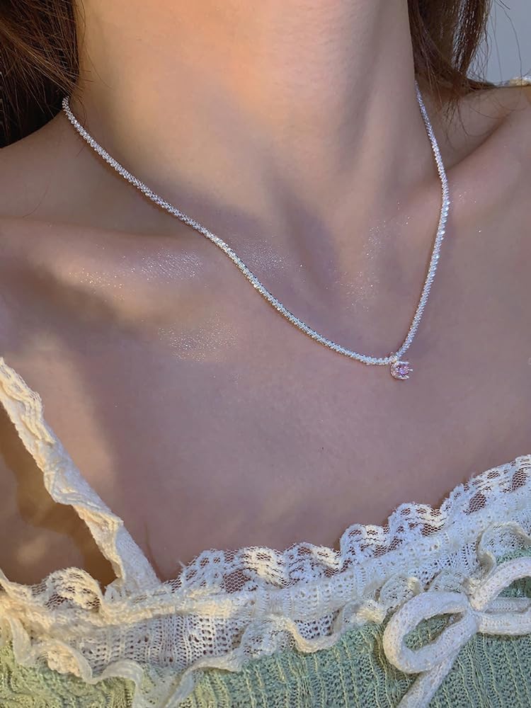 Silberkette 925 Damen mit Kristallanhaenger Rosa/Weiss/Gruen personalisiert