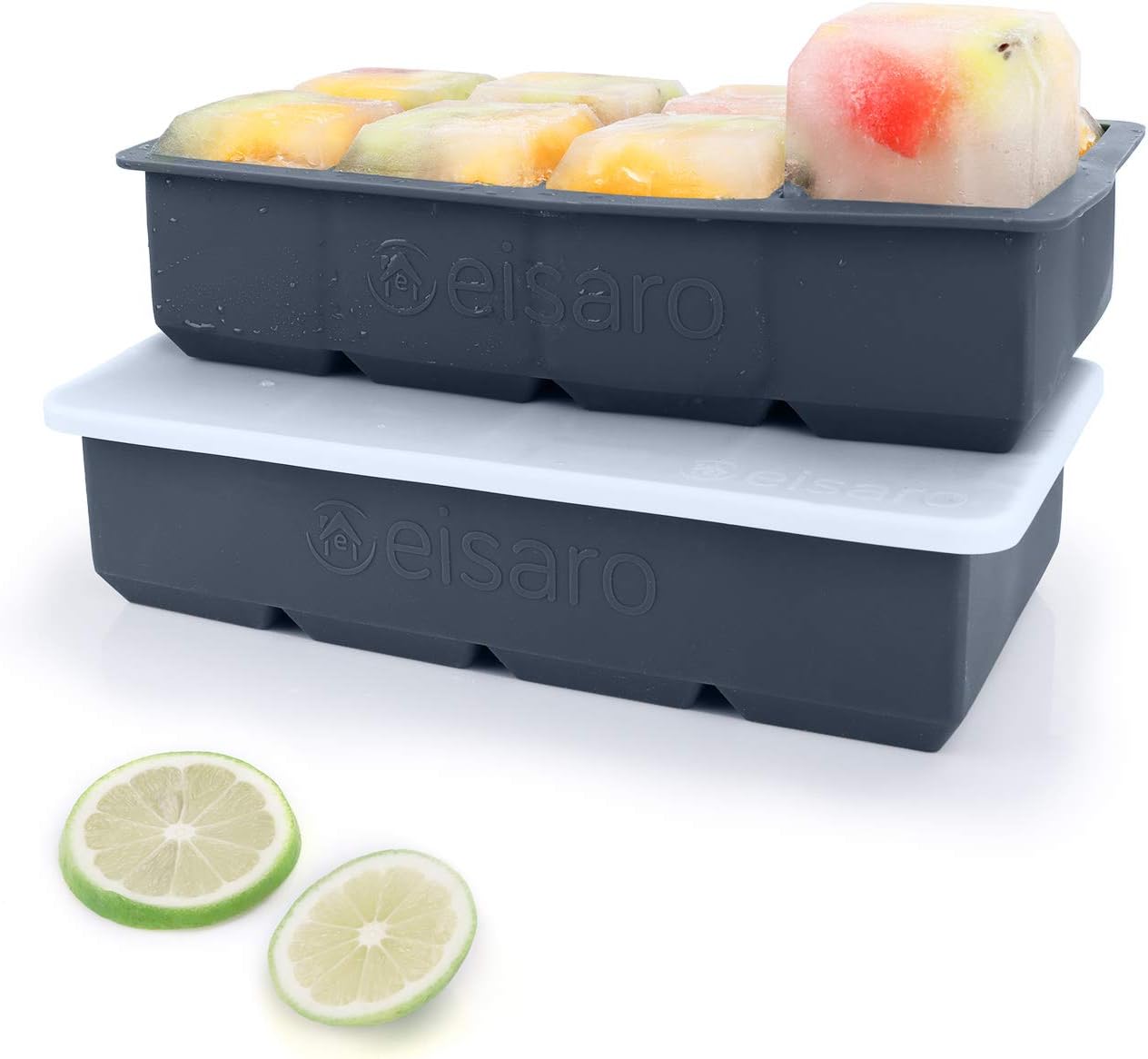 Eiswuerfelform Silikon 2er Set 5 cm mit Deckel BPA-frei schwarz