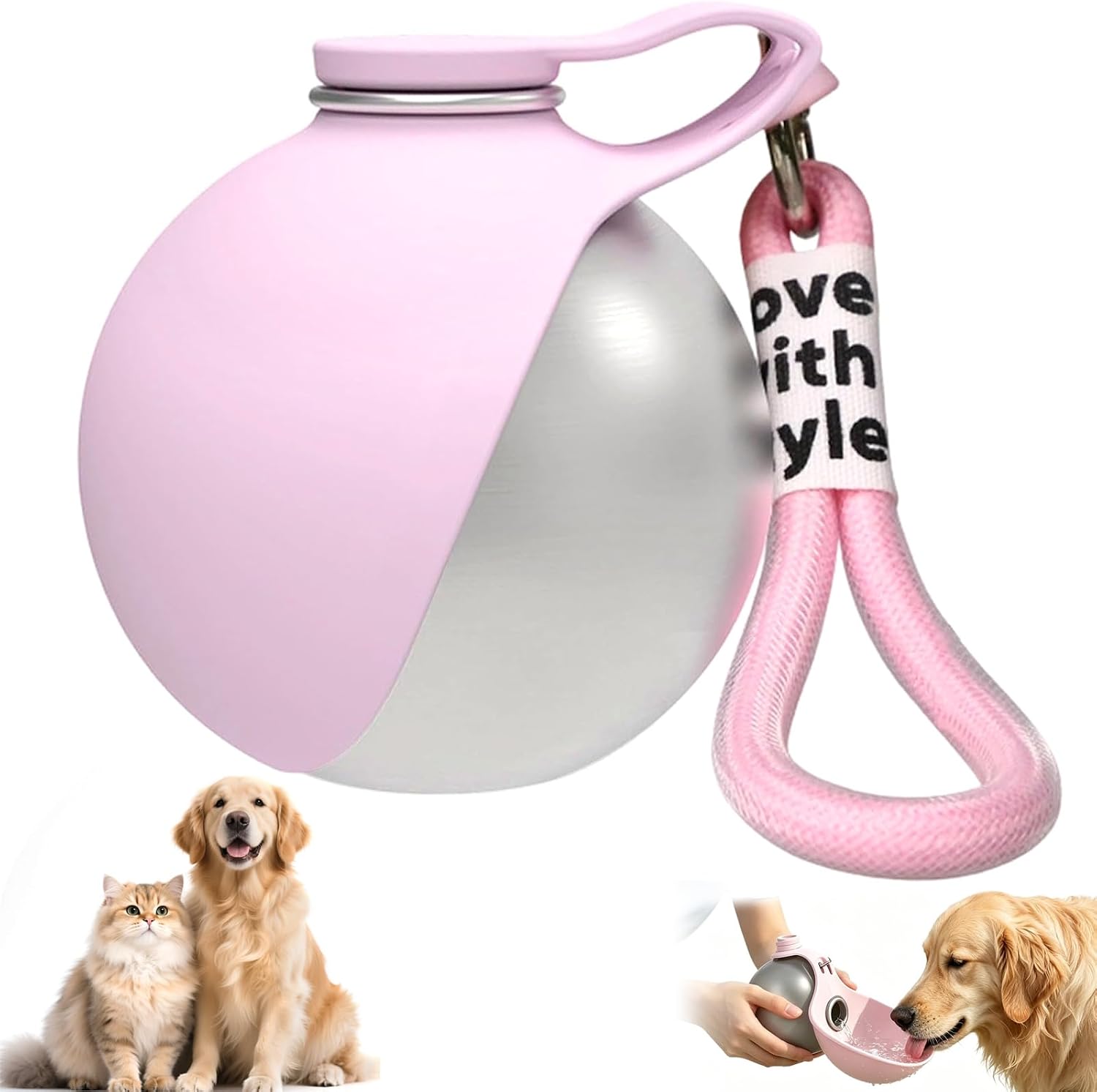 Hunde Trinkflasche 285ml Edelstahl mit faltbarem Silikonnapf auslaufsicher