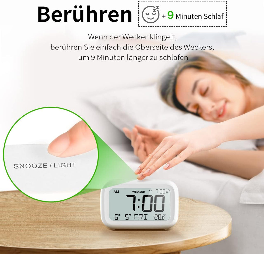 DOOMAY Digitaler Wecker LCD mit Snooze Wochenendmodus Batterie Nachttisch