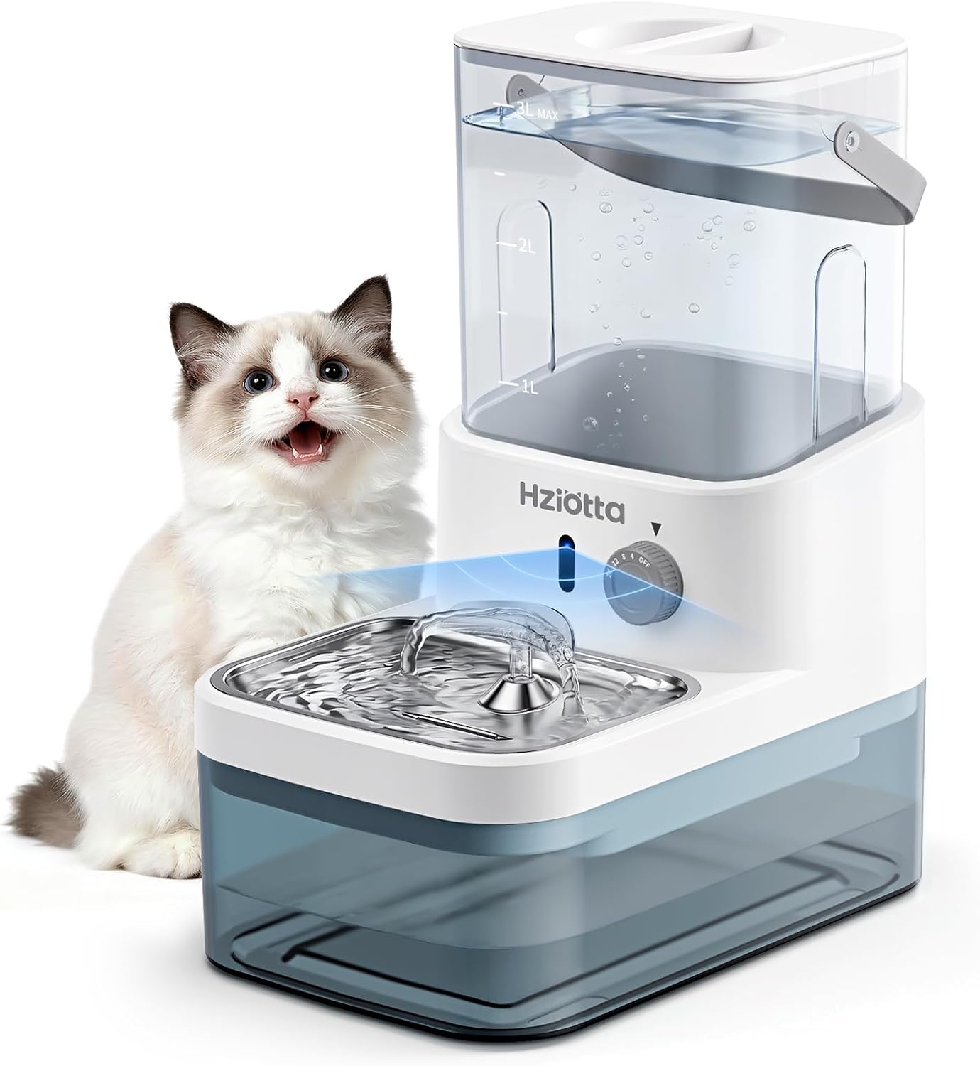 Katzenbrunnen Edelstahl 3L mit Akku Sensor und Frischwasser Funktion