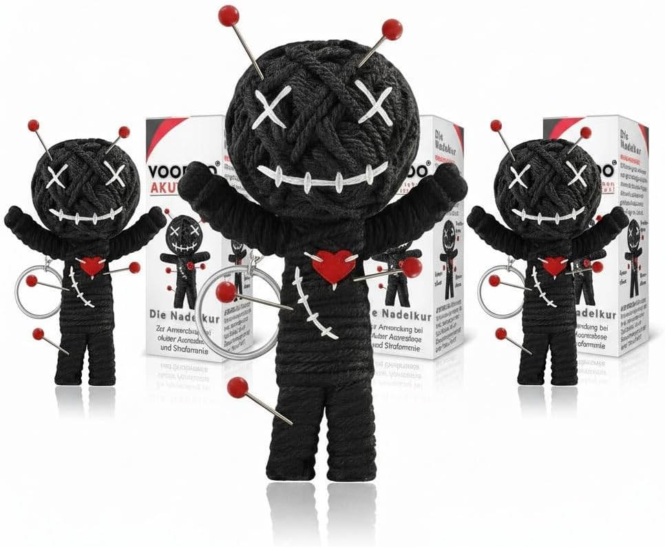 Voodoo Puppe 7,5 cm mit Nadeln Scherzartikel Anti Stress Geschenk Buero