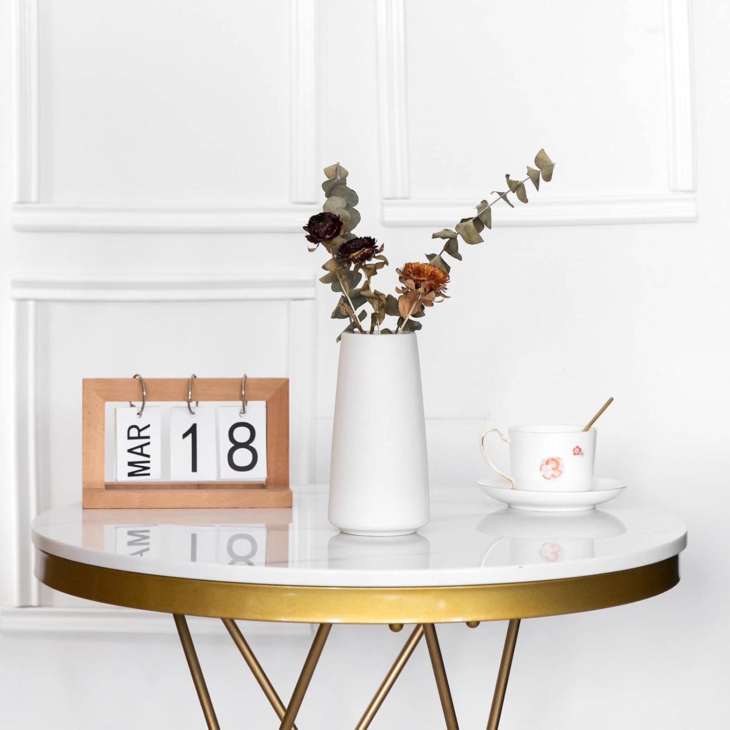 Keramikvase 15 cm Weiss - Minimalistische Blumen- und Pampasgrasvase