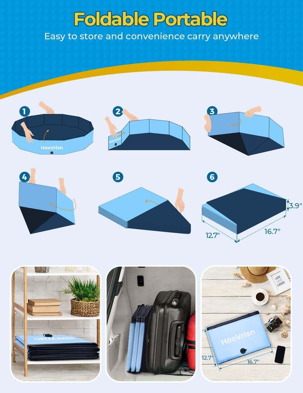 HaoVrisn Hundepool faltbar 120×30 cm PVC rutschfest mit Flicken Ablassventil 20c