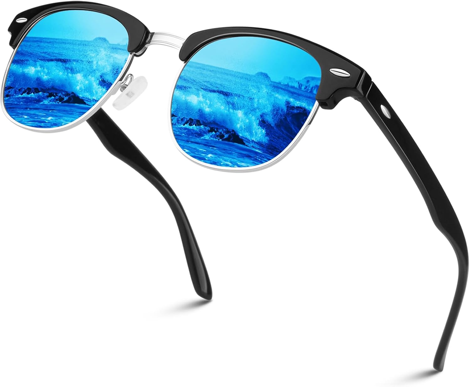 LINVO Polarisierte Sonnenbrille Herren Damen Halbrahmen UV400 Retro Fahren Angel