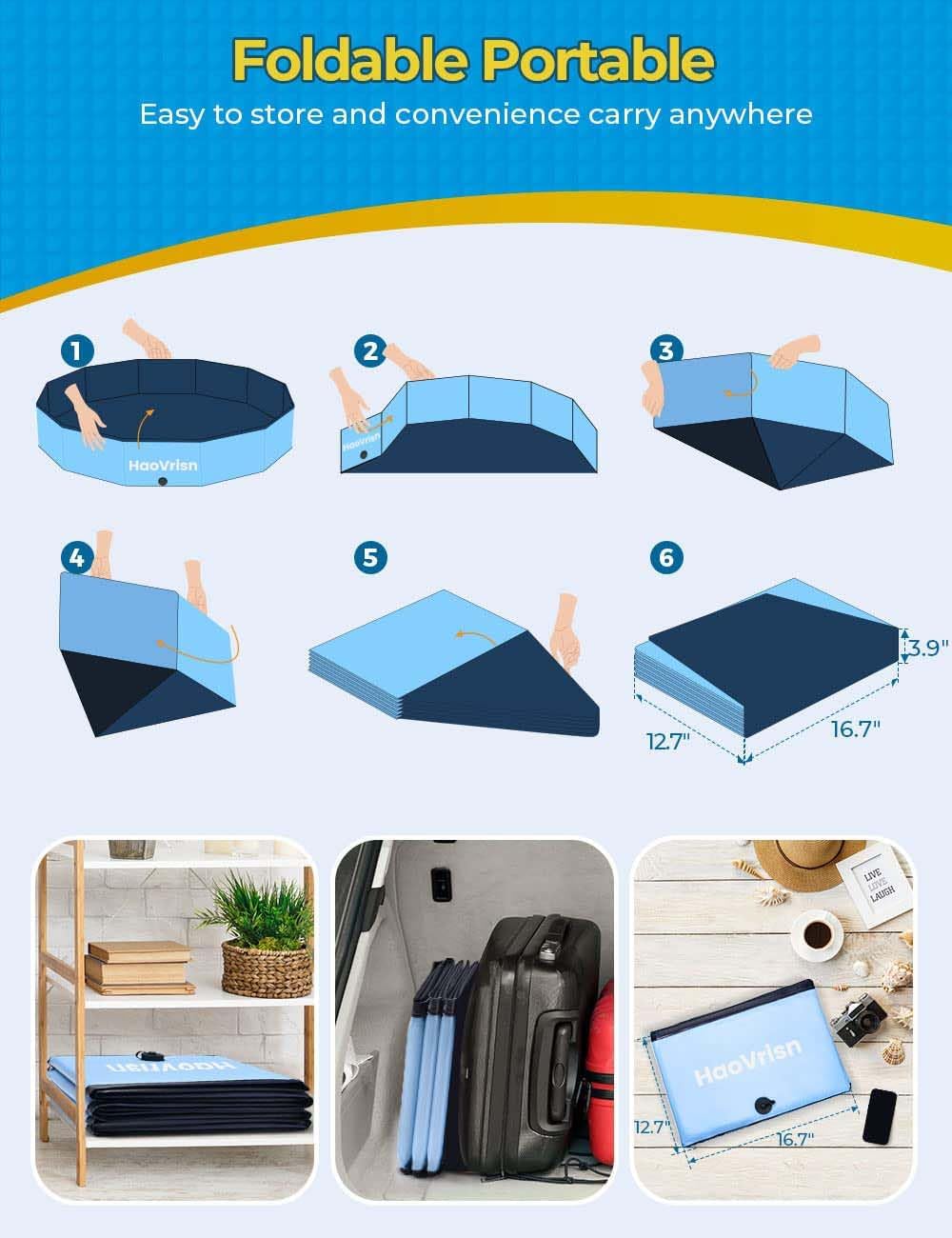 HaoVrisn Hundepool faltbar 120×30 cm PVC rutschfest mit Flicken Ablassventil 20c