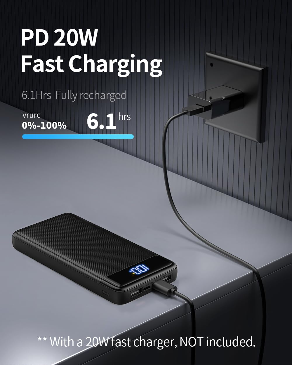 Powerbank 26800 mAh 22,5W USB‑C PD3.0 QC4.0 Schnellladegeraet mit LED-Anzeige kom
