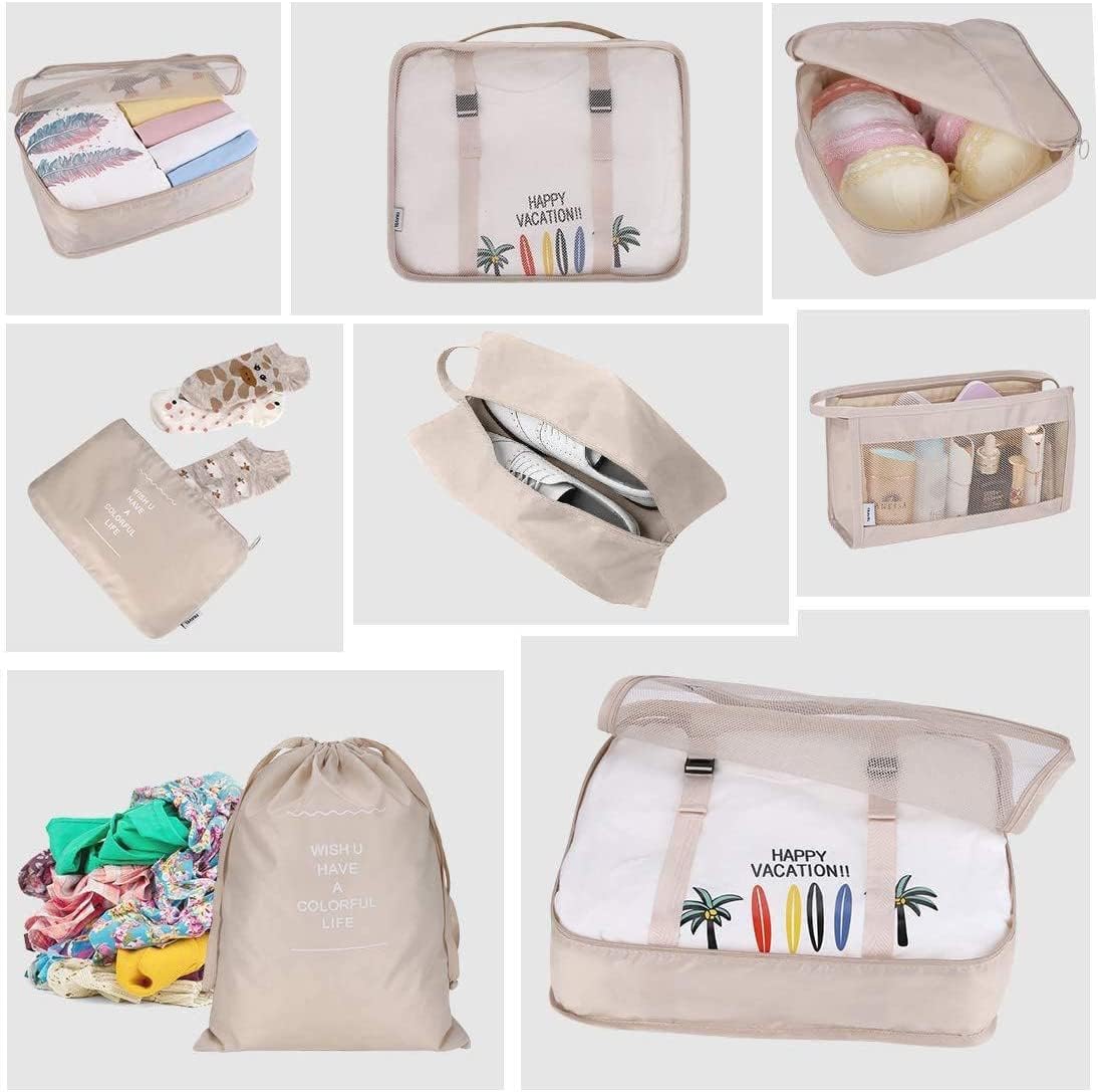 Reise Packwuerfel Set 8-teilig faltbar Gepaeck Organizer Aufbewahrung Beige