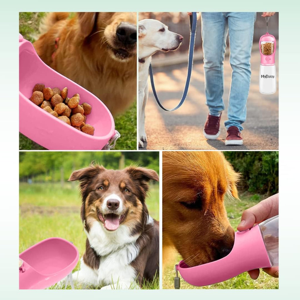 MYDAISY Hunde Trinkflasche mit Futterbehaelter auslaufsicher