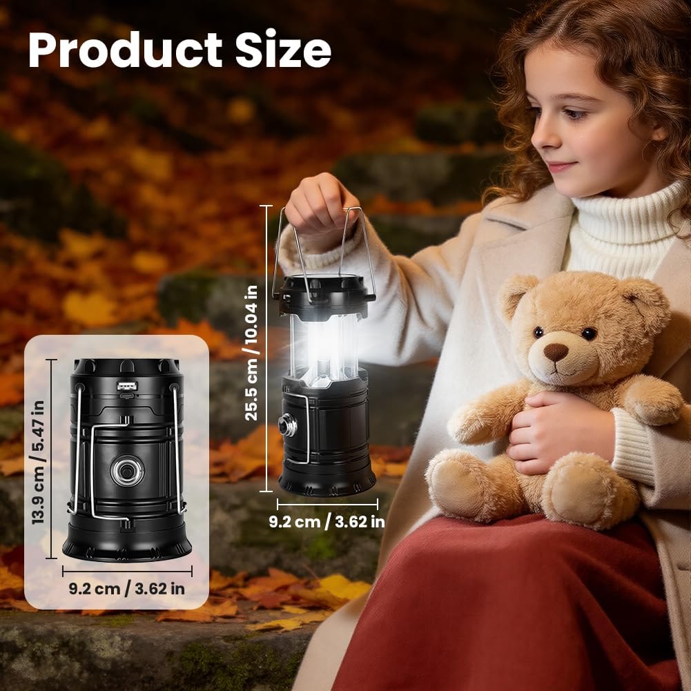 Solar LED Campinglampe faltbar wasserdicht mit USB-Ladefunktion und Haken