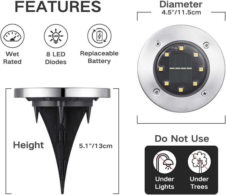 Joomer 12er Solar Bodenleuchten Aussen 8 LEDs 3000K Warmweiss IP65 Garten
