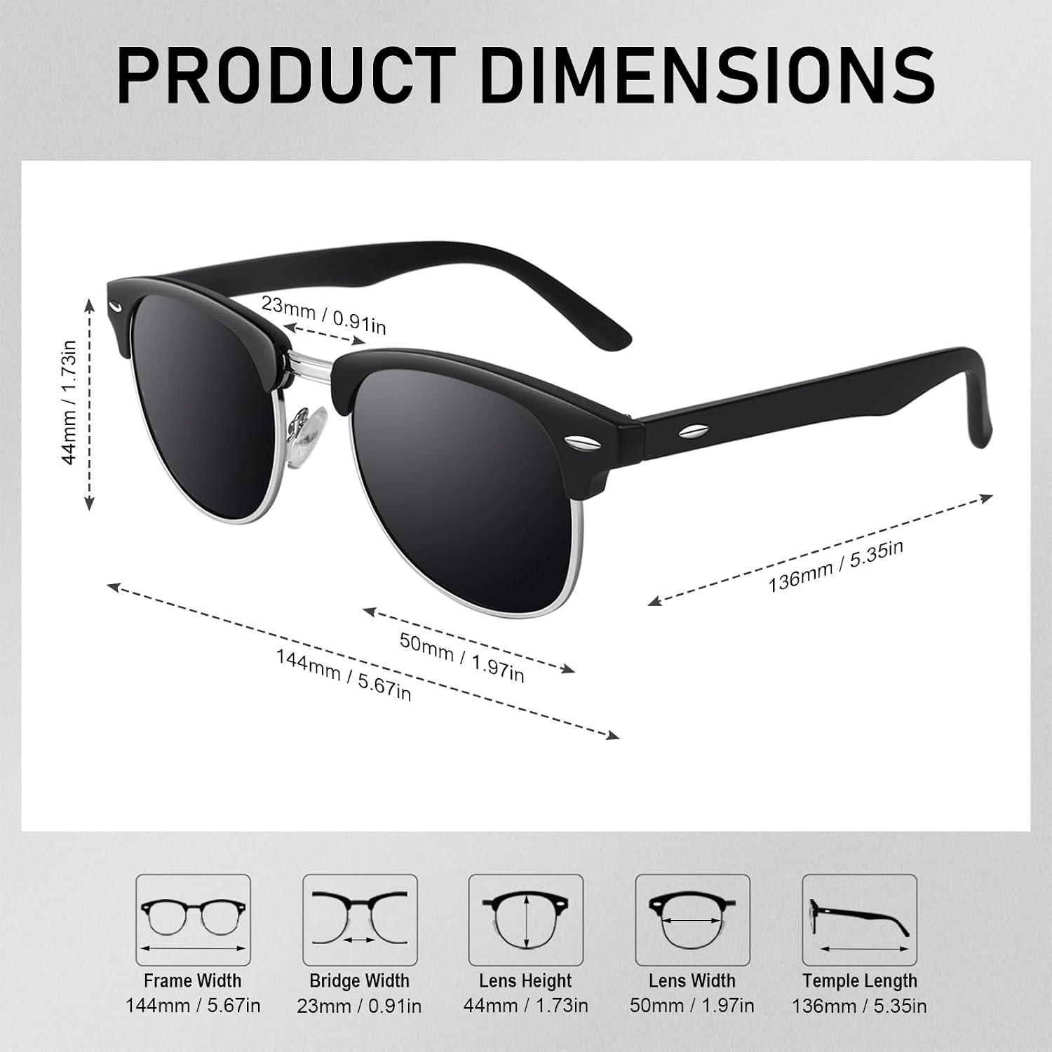 GQUEEN halbrand Sonnenbrille retro Hornoptik polarisiert fuer Herren Damen