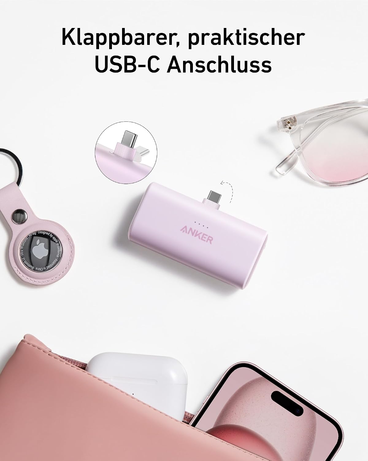 Anker Nano Powerbank 5000 mAh 22,5 W mit klappbarem USB-C Stecker kompatibel mit