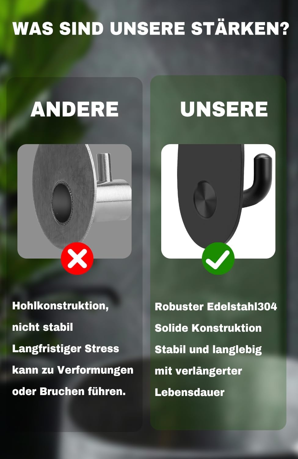 Handtuchhaken 6er Set Edelstahl schwarz selbstklebend fuer Bad Kueche