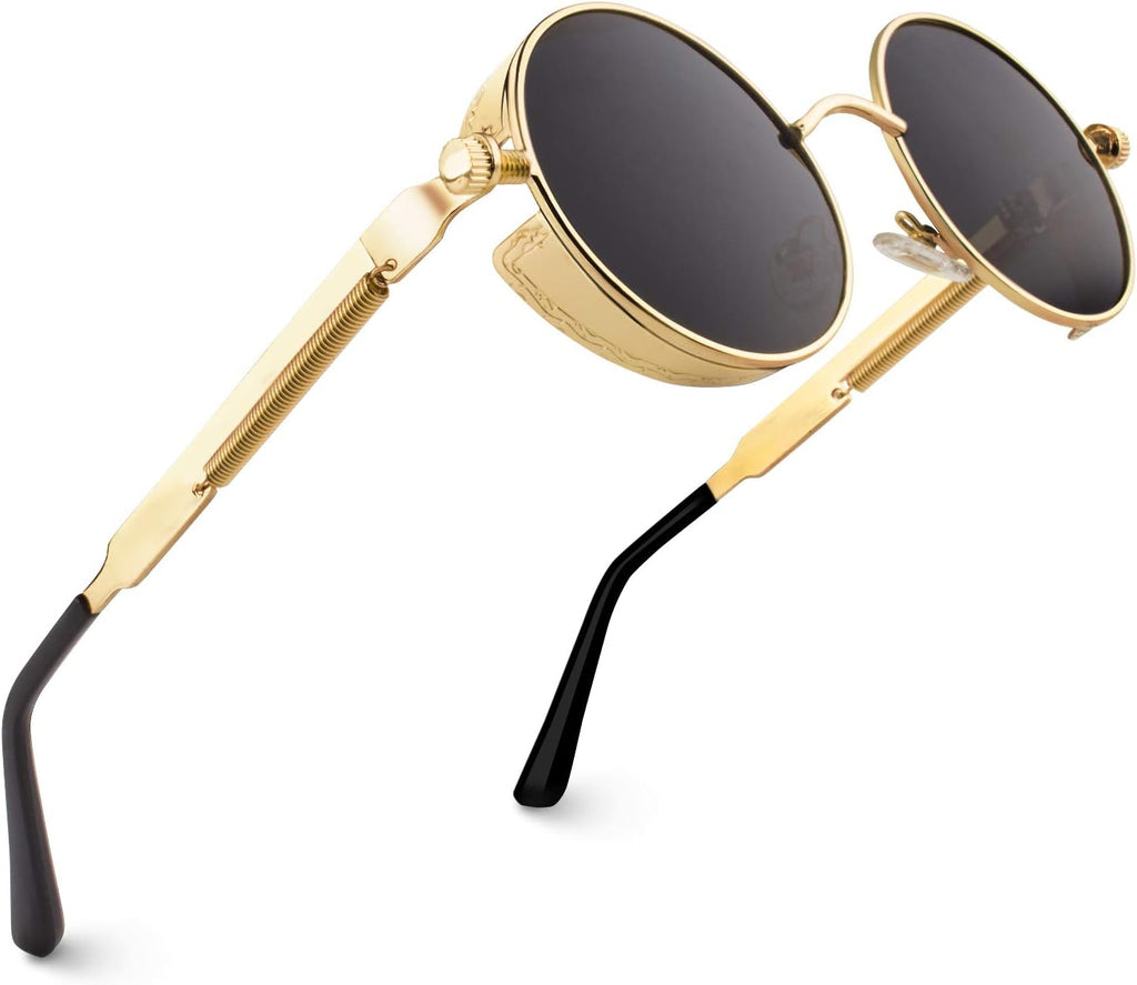 CGID Sonnenbrille rund Polarisiert UV400 Metallrahmen Retro Steampunk Unisex