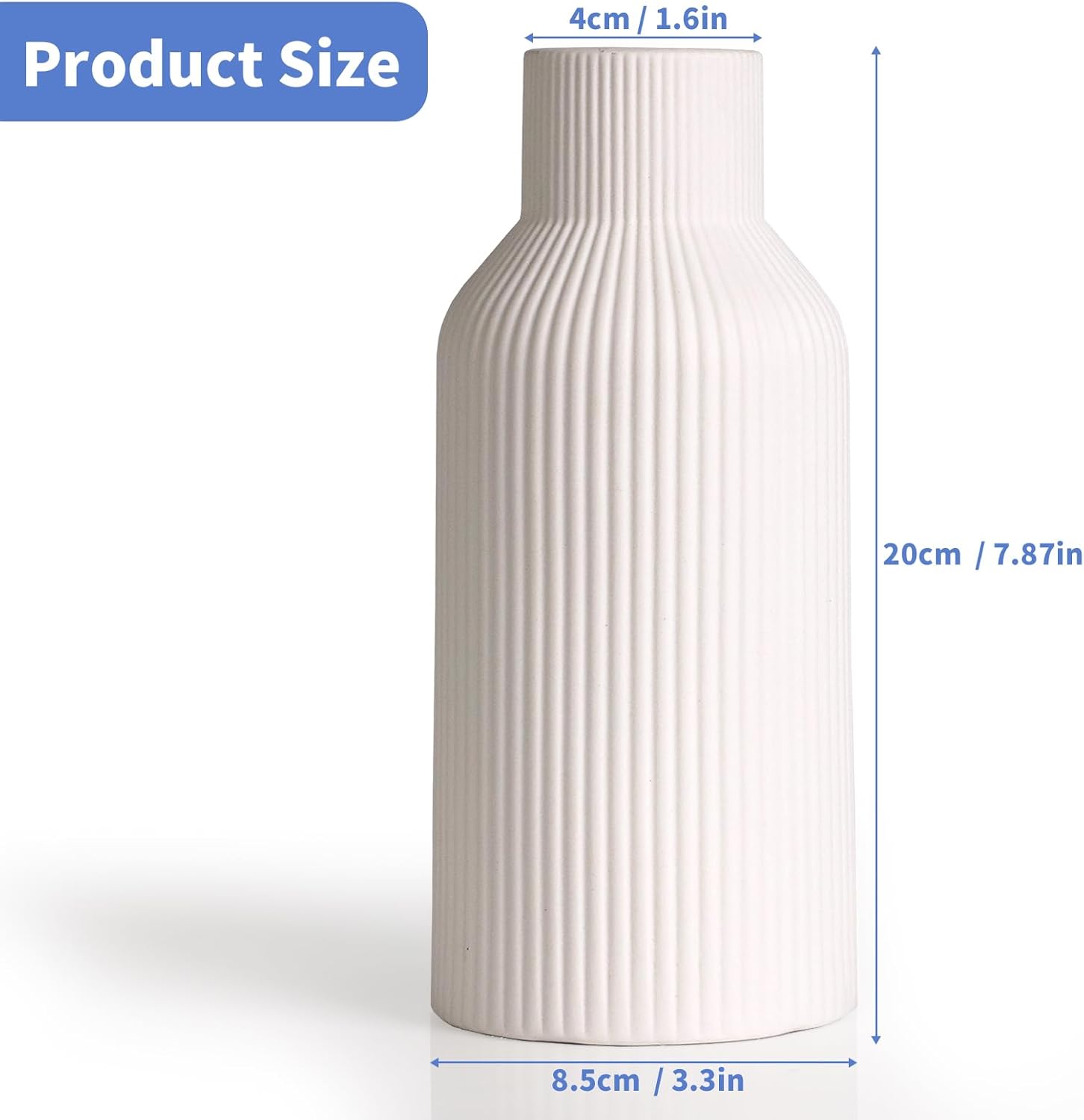 Keramikvase 20 cm hoch - kleine Dekovase fuer Pampasgras, Esstisch, Buecherregal