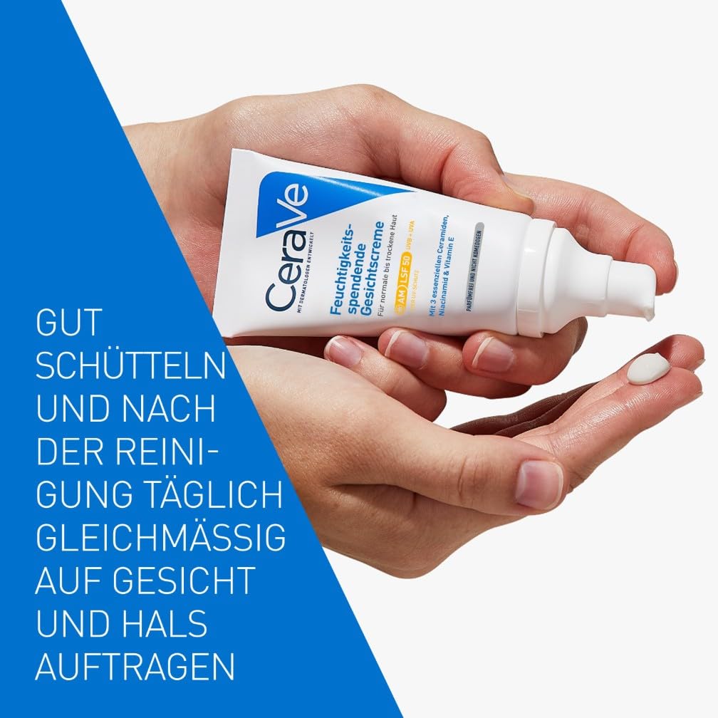 CeraVe Tagescreme LSF 50 52 ml fuer trockene bis sehr trockene Haut mit Hyaluron