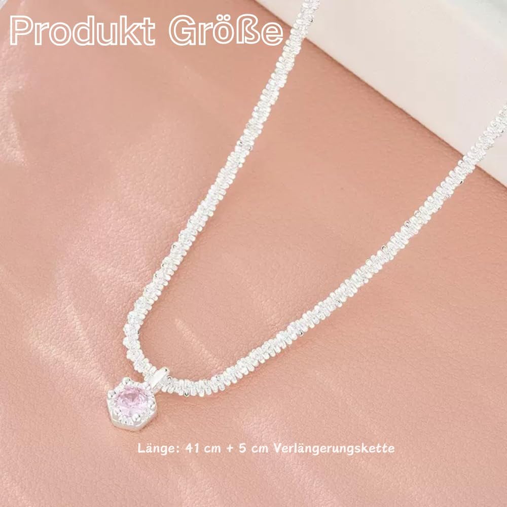 Silberkette 925 Damen mit Kristallanhaenger Rosa/Weiss/Gruen personalisiert