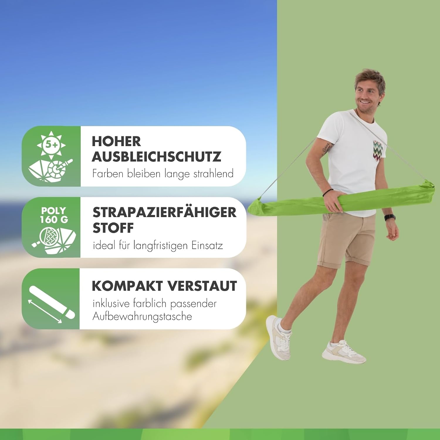 Doppler Strandschirm 200 cm hoehenverstellbar knickbar mit UV-Schutz