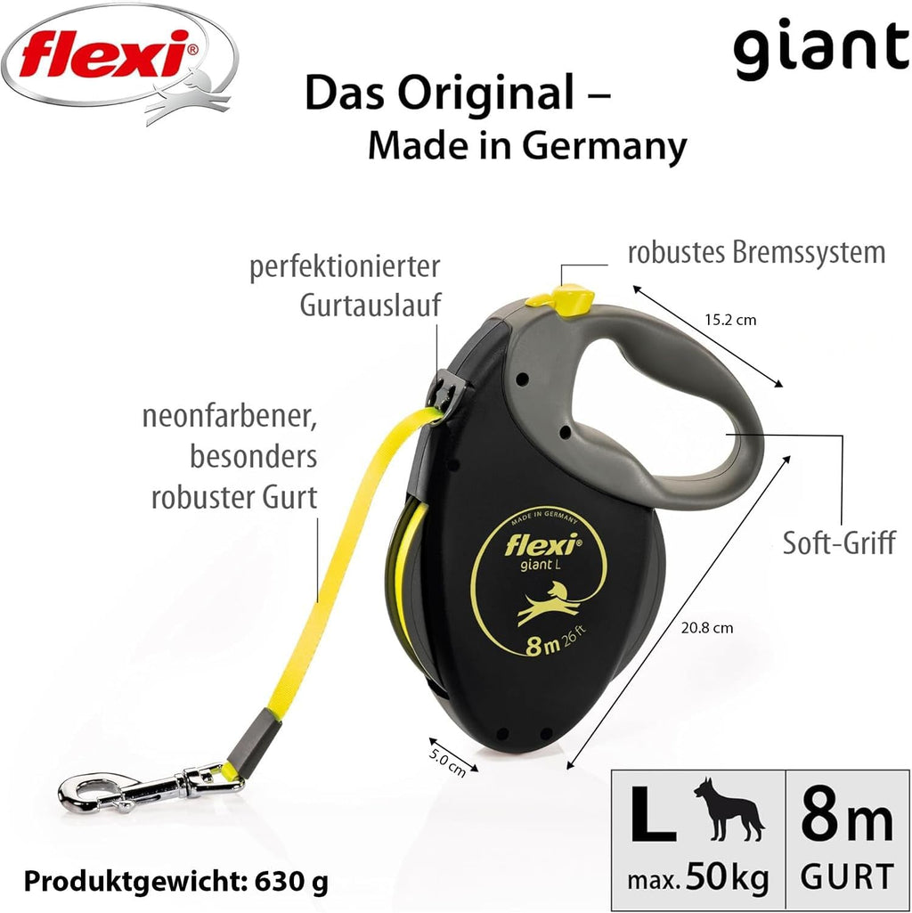 flexi Giant L 8 m Gurt Hundeleine bis 50 kg schwarz/neon-gelb 15.2x20.8 cm