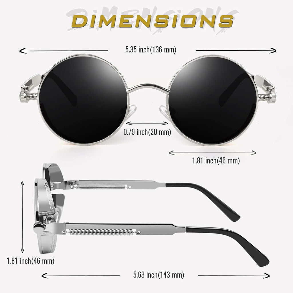 GQUEEN Steampunk Sonnenbrille rund polarisiert UV400 Herren Damen