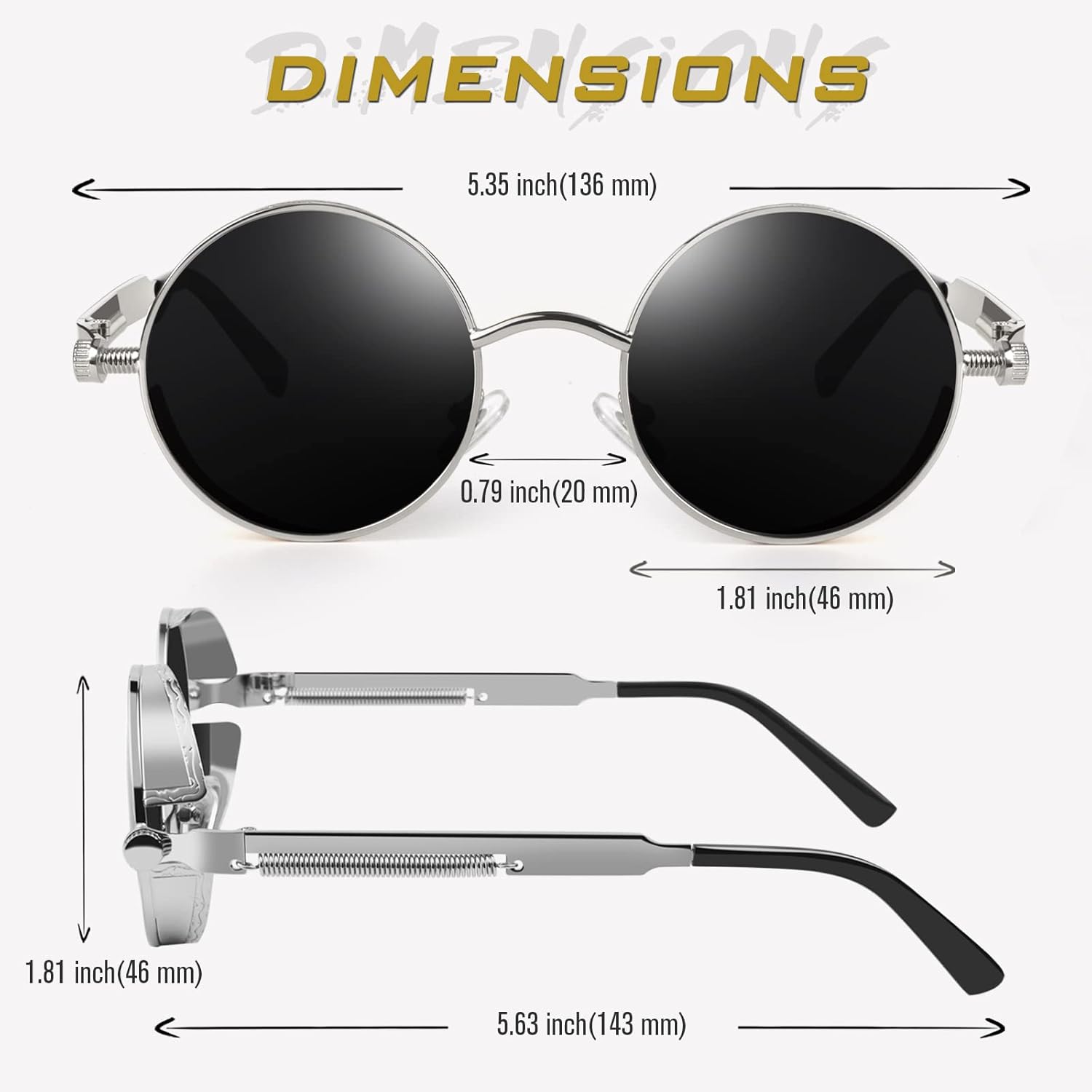 GQUEEN Steampunk Sonnenbrille rund polarisiert UV400 Herren Damen