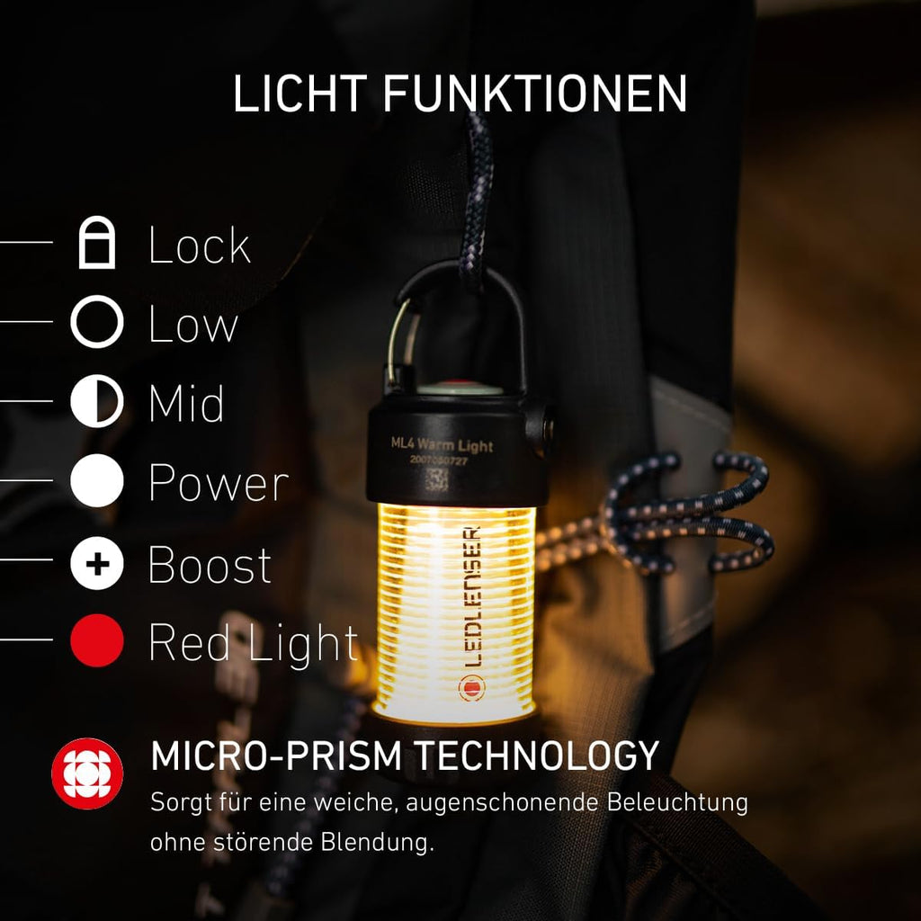 Ledlenser ML4 Warm Light LED Laterne 300 lm, aufladbar, Rotlicht, Schwarz