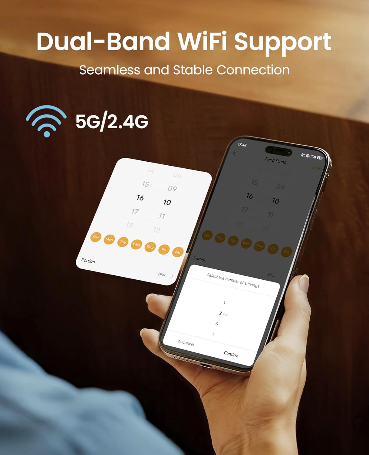 oneisall Katzenfutterautomat mit 2 Edelstahlnaepfen, App & Sprachaufnahme