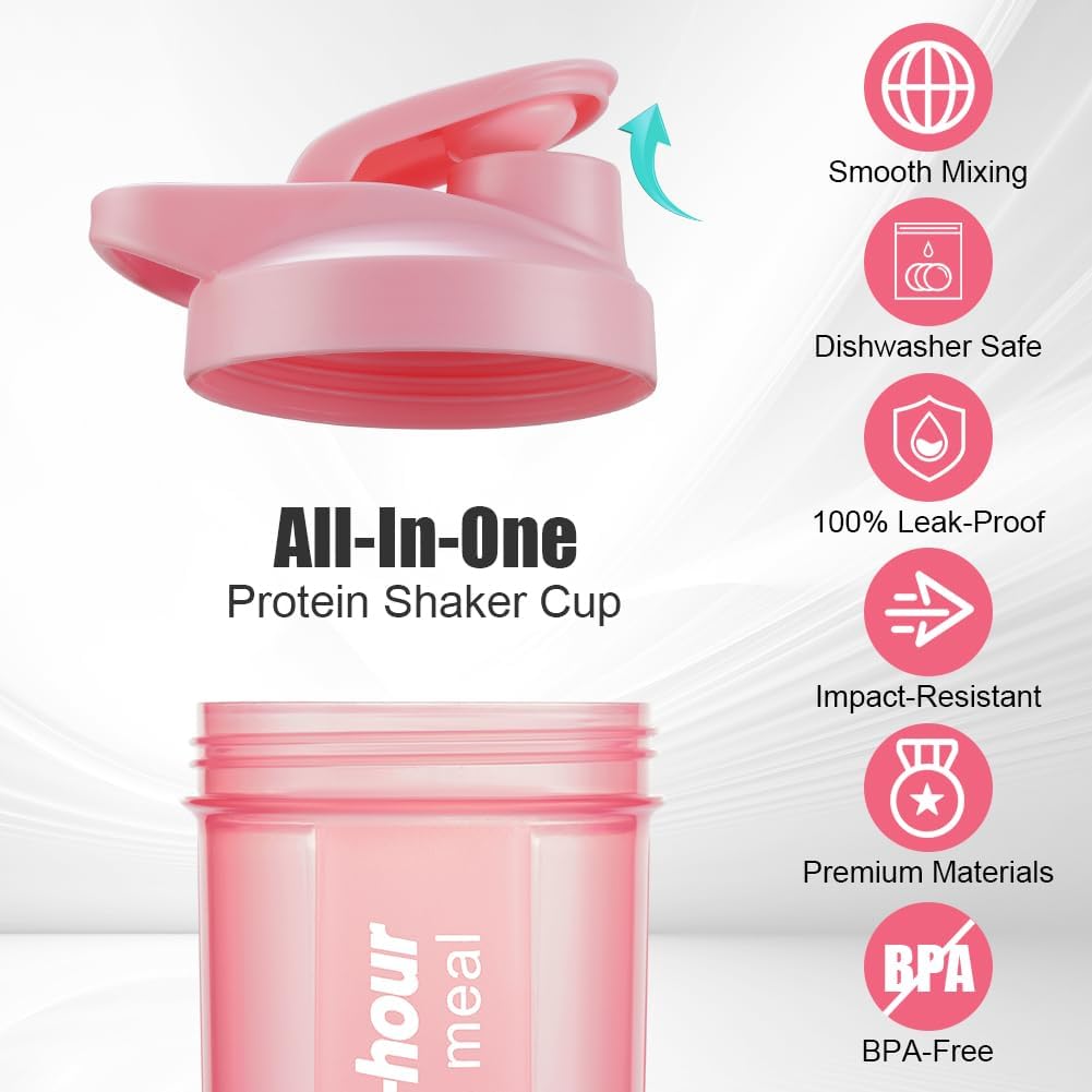 Protein Shaker 2er Set mit Edelstahl-Mixball BPA-frei Schwarz/Rosa