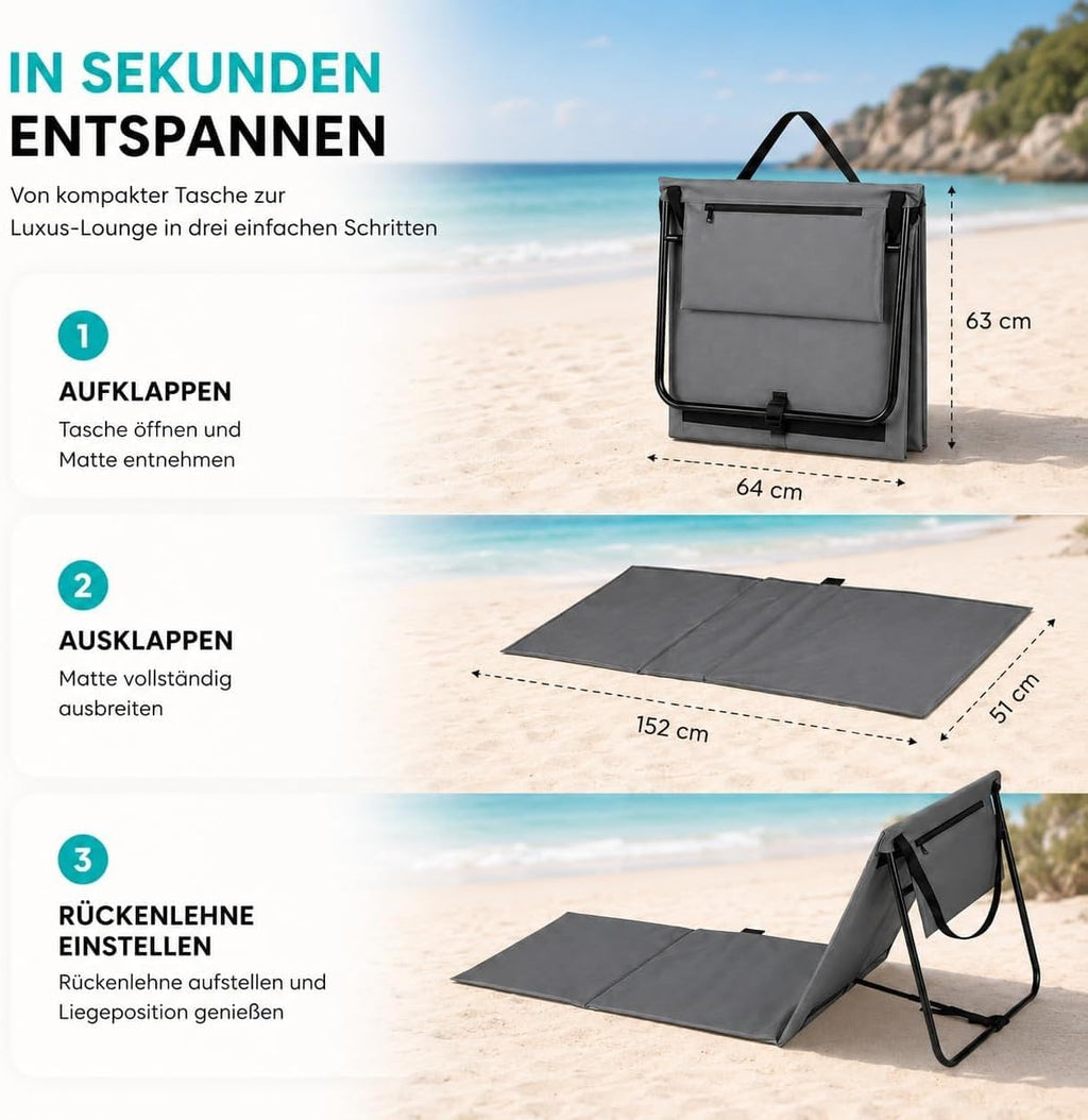 Intimo Living Strandliege klappbar verstellbar 152x51 cm Grau mit Tasche