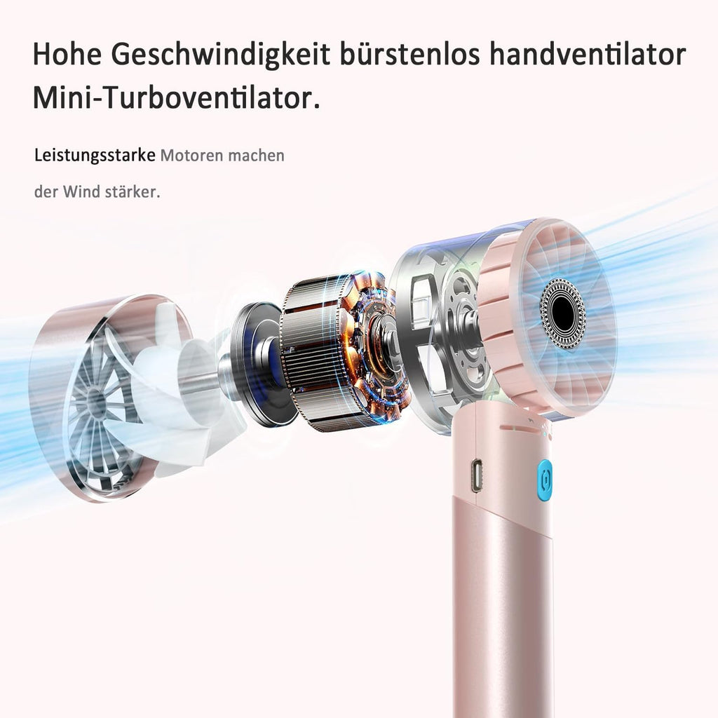Handventilator Akku wiederaufladbar USB Metall Mini 7000 rpm Tragbar Turbo