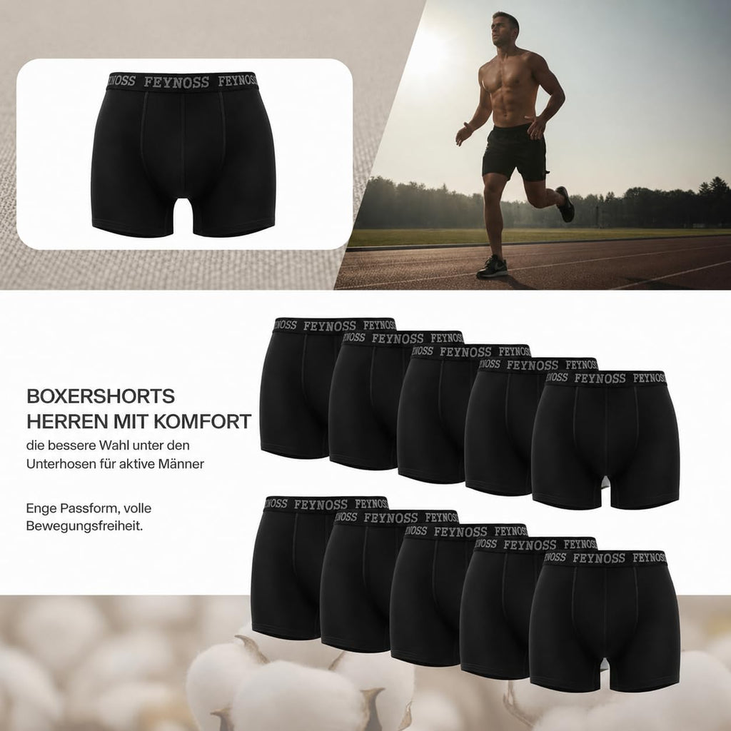Boxershorts Herren 10er Pack - Baumwolle mit elastischem Bund, atmungsaktiv & oh