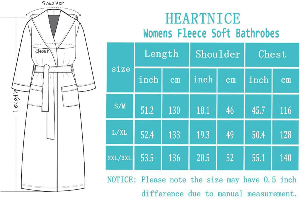 HEARTNICE Damen Bademantel lang mit Kapuze Fleece kuschelig