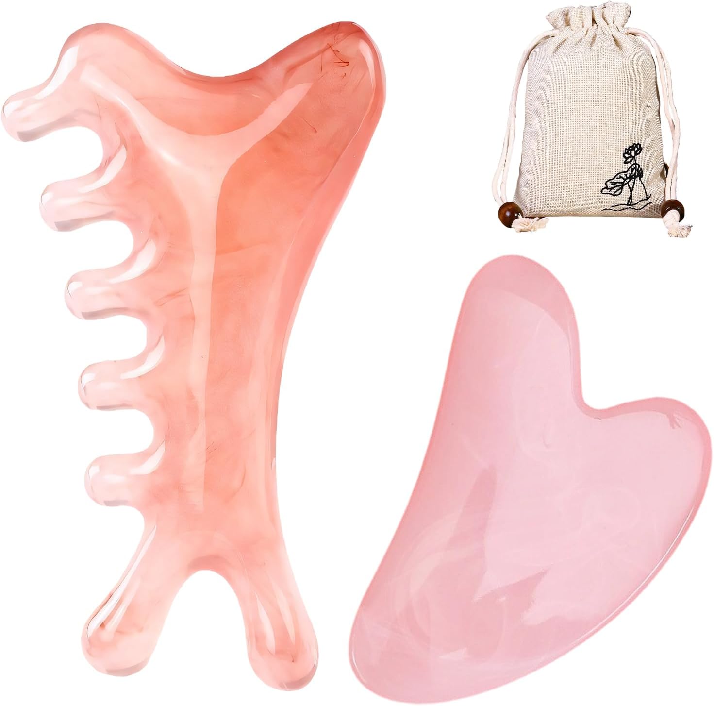 Gua Sha Set 3-teilig Gesichtsmassage Schaber Kamm fuer Augen Kiefer Kopf Pink