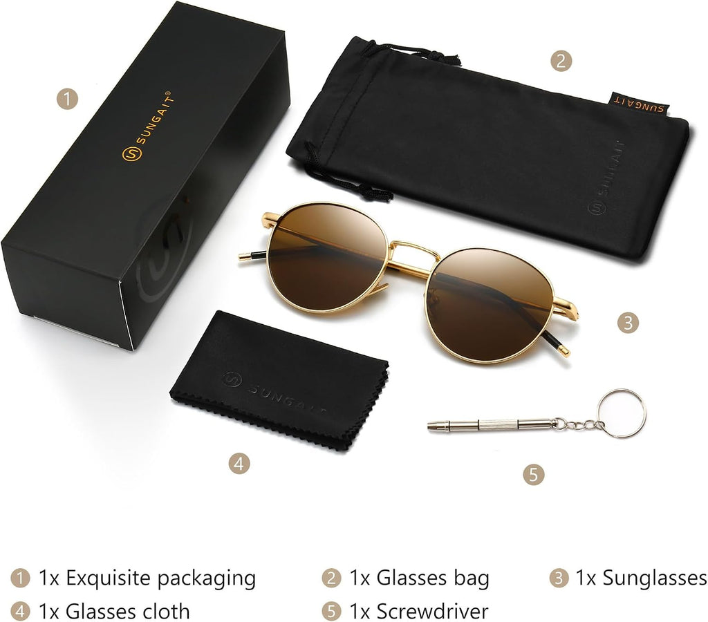 Sungait runde polarisierte Sonnenbrille Metallrahmen Retro unisex SGT059