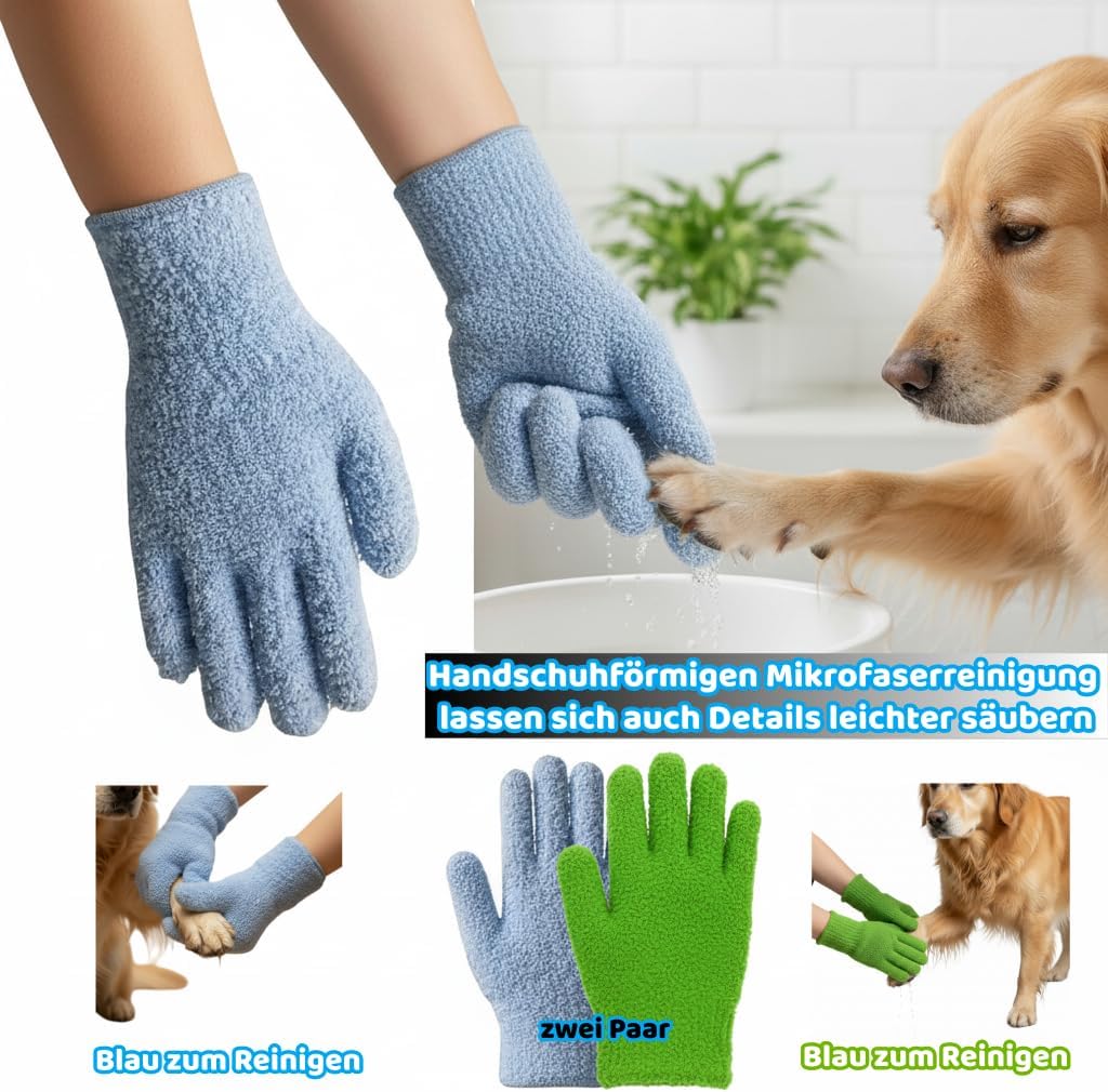 Mikrofaser Pfotenreiniger Handschuhe fuer Hunde wiederverwendbar und schnell trocknend