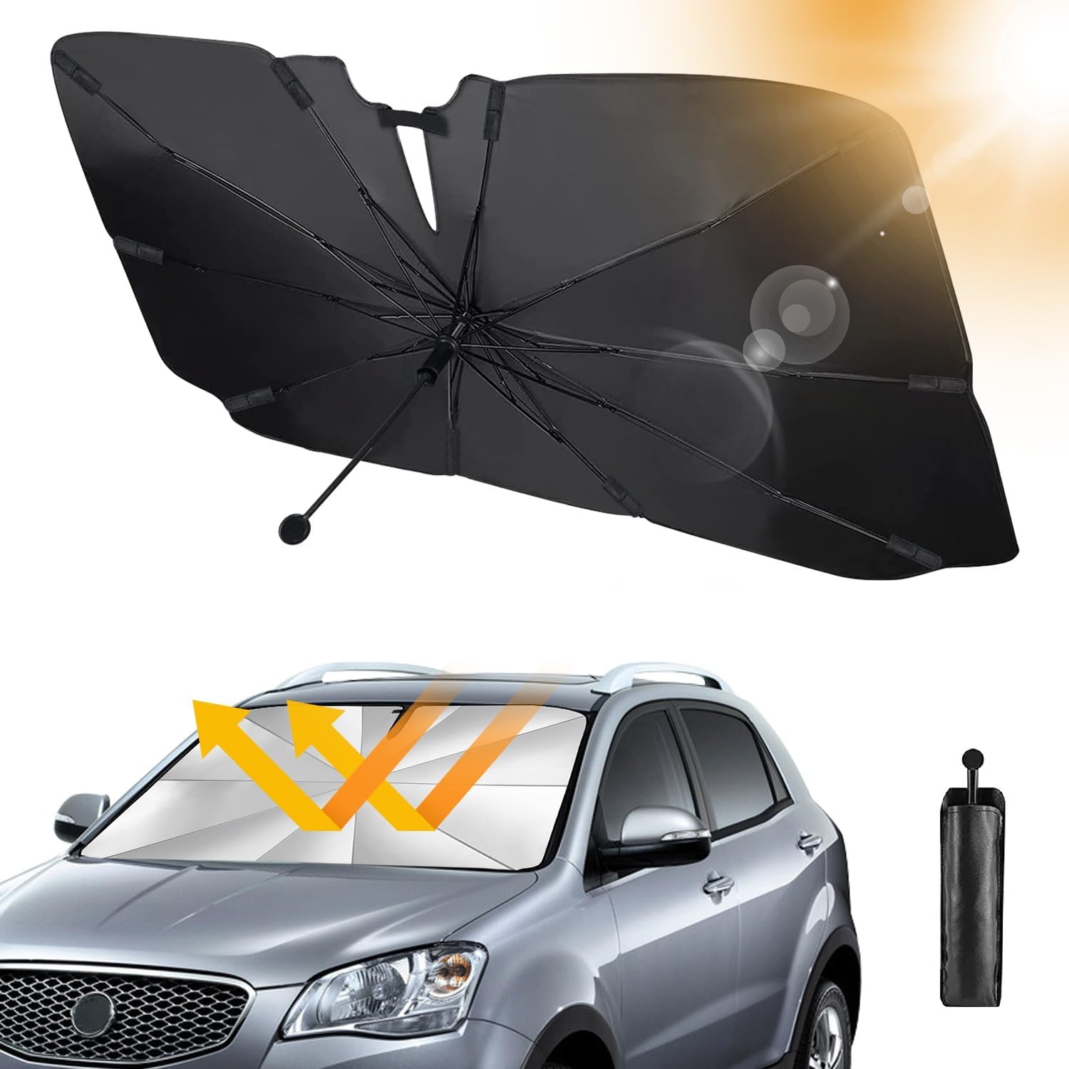 RnCop Faltbare Sonnenblende Frontscheibe Carbon 145x83 cm fuer 79cm-83cm