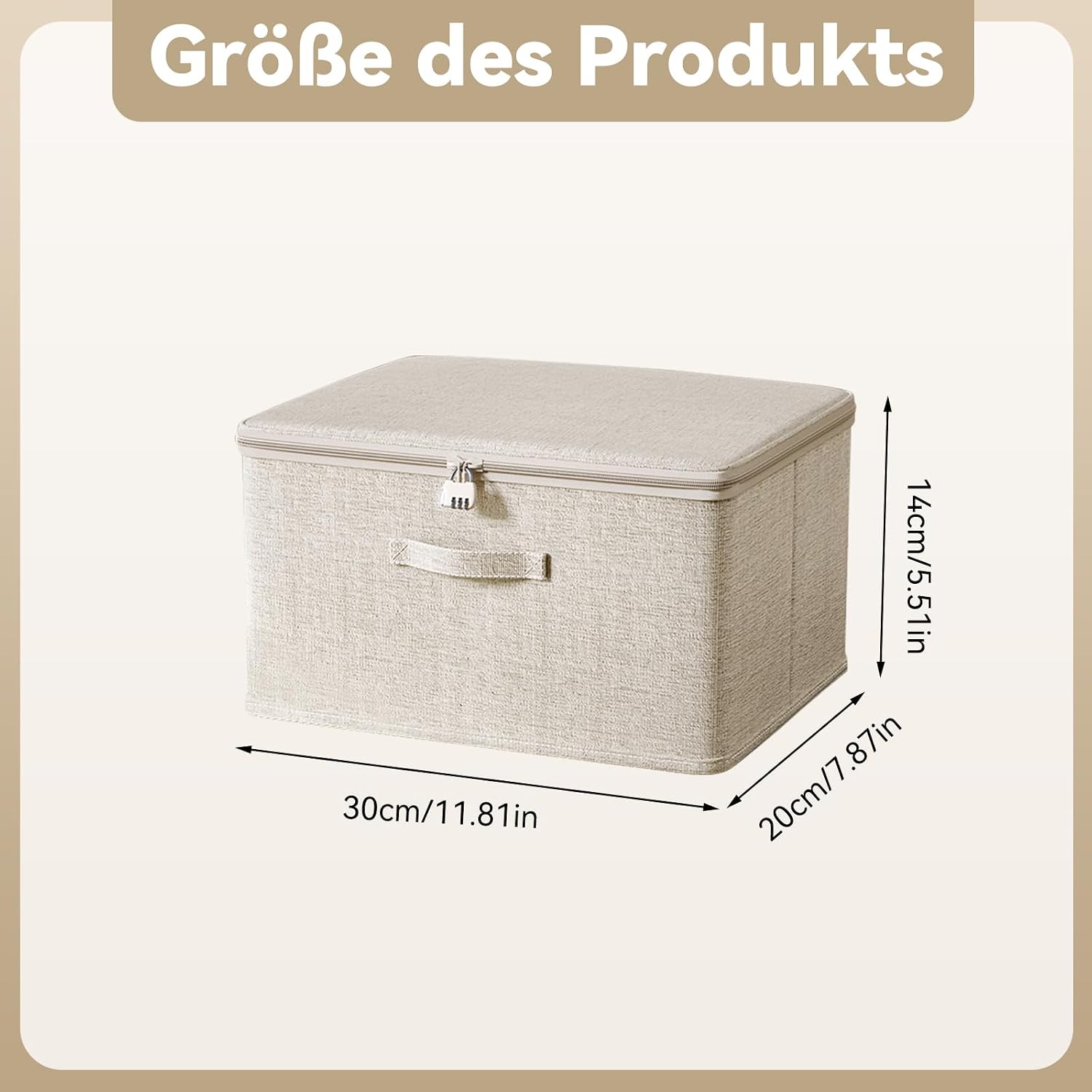 Aufbewahrungsbox faltbar Baumwolle Leinen abschließbar 30x20x14cm 14cm-26cm