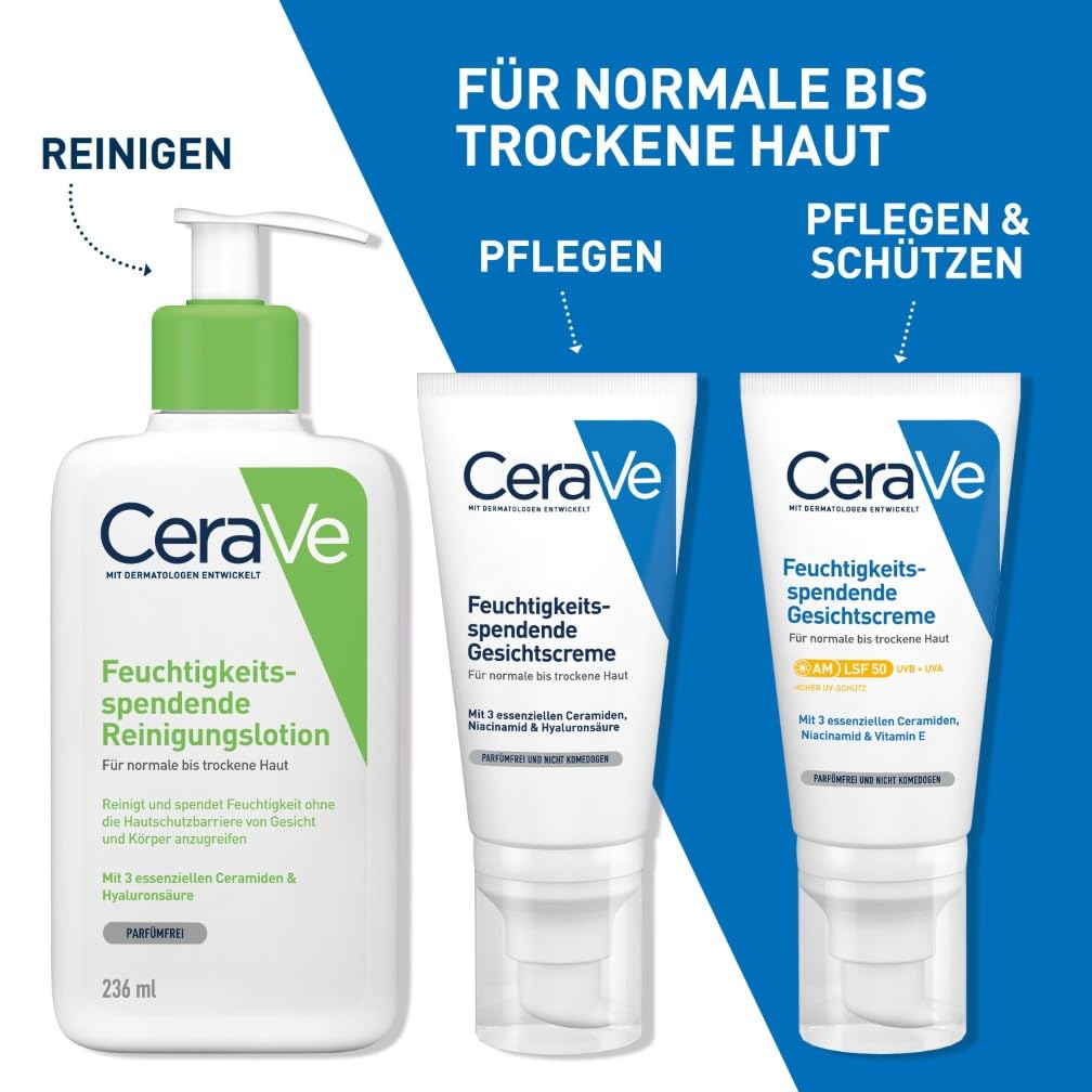 CeraVe Tagescreme LSF 50 52 ml fuer trockene bis sehr trockene Haut mit Hyaluron