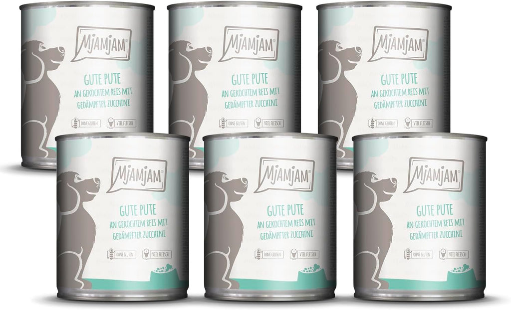 MjAMjAM Hundenassfutter Gute Pute mit Reis & Zucchini 6 x 800 g