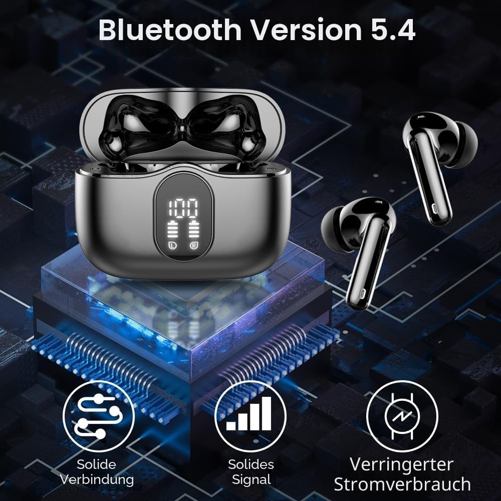 Btootos Bluetooth 5.3 In-Ear Kopfhoerer Sport ENC 40h Akkulaufzeit LED Anzeige Hi