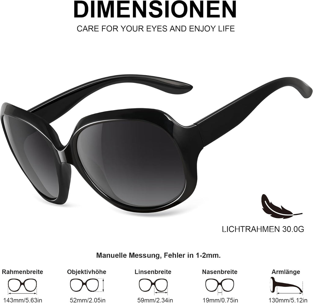 Vintage Sonnenbrille polarisiert UV400 Damen Herren Oversized Square Rahmen