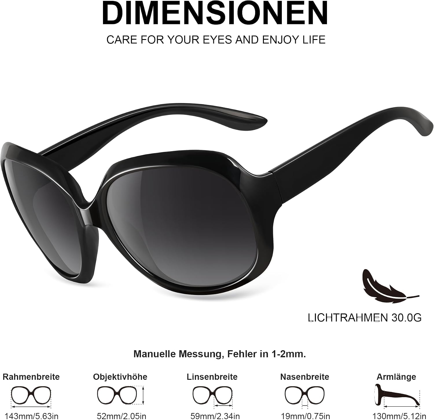 Vintage Sonnenbrille polarisiert UV400 Damen Herren Oversized Square Rahmen
