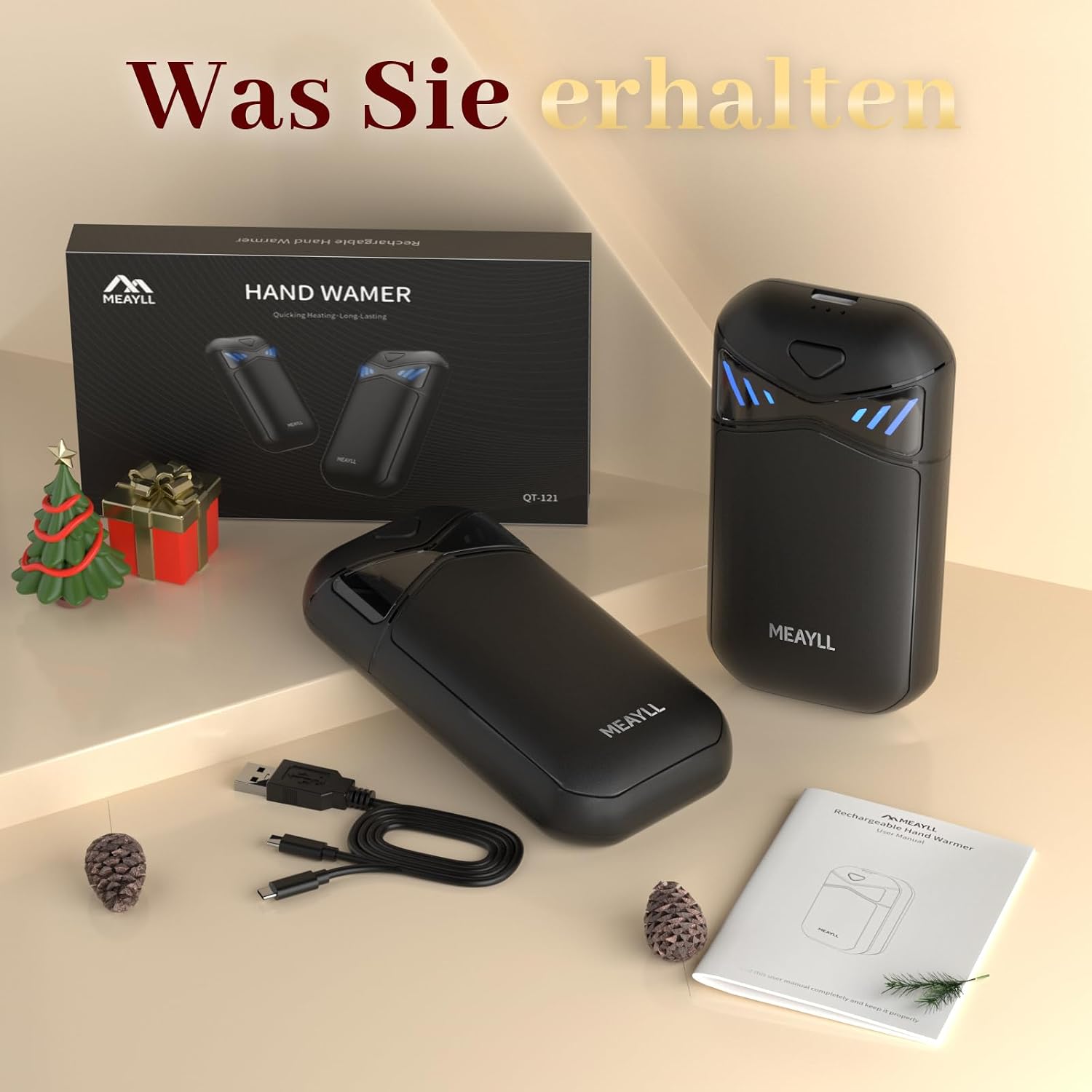 Elektrischer Handwaermer 2er Set 6000 mAh magnetisch LED 3 Heizstufen