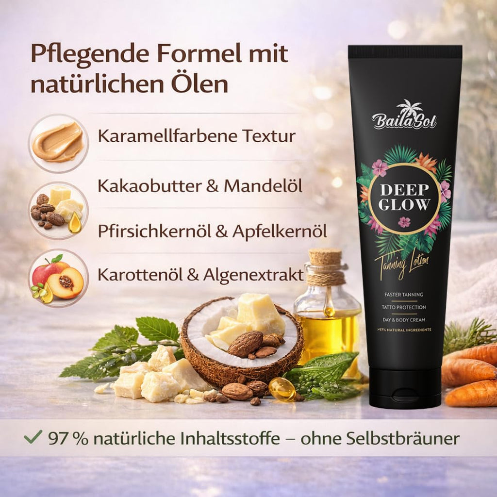Deep Glow Braeunungsbeschleuniger 150 ml mit Melano Blend, vegan, Tattoo-Schutz