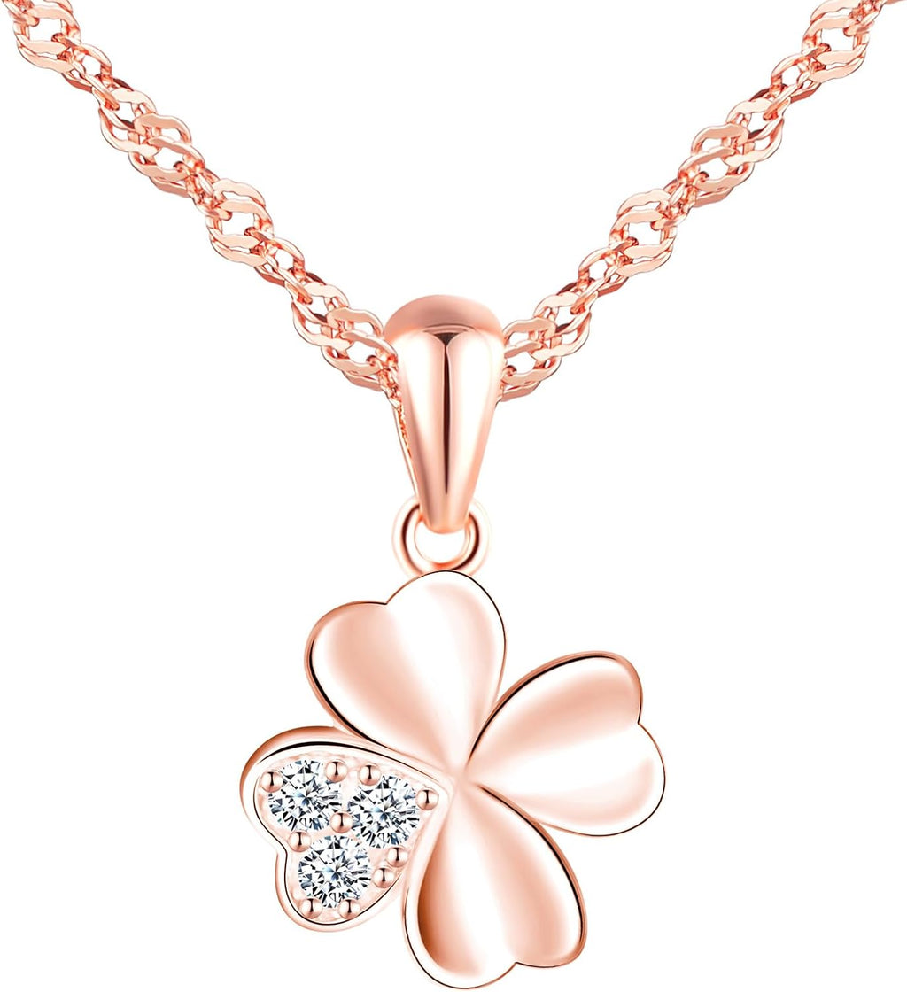 925 Sterling Silber Damen Kette Kleeblatt Anhaenger Zirkonia Gluecksbringer